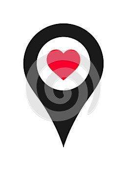 Location marker map pin pointer with heart icon