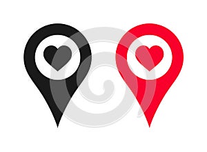 Location marker map pin pointer with heart icon