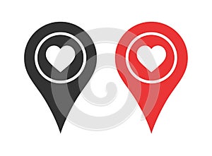 Location marker map pin pointer with heart icon