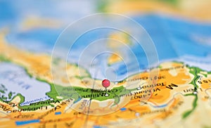 Location marking with a red pin on a map