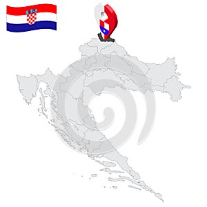 Location Medimurje County on map Croatia. 3d location sign similar to the flag of Medimurje County. Quality map  with regions of