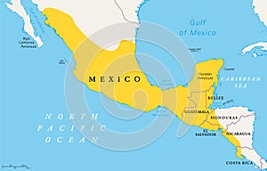 Location of Mesoamerica, political map, pre Columbian region and area