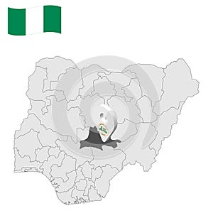 Location Nasarawa State on map Nigeria. 3d Nasarawa location sign. Flag of Nigeria. Quality map with States of Nigeria