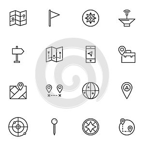 Location navigation line icons set