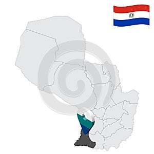 Location Neembucu Department on map Paraguay. 3d location sign similar to the flag of Neembucu. Quality map  with  provinces Repub