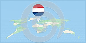 Location of Netherlands on the world map, marked with Netherlands flag pin