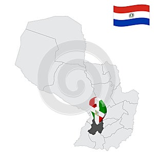 Location Paraguari  Department on map Paraguay. 3d location sign similar to the flag of ParaguarÃ­.