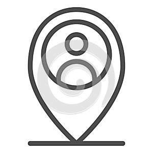 Location person line icon. Map pin with man vector illustration isolated on white. Map marker and human outline style