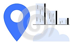 Location Pin with Bar Graph and Cloud Representing Data Visualization and Cloud Computing