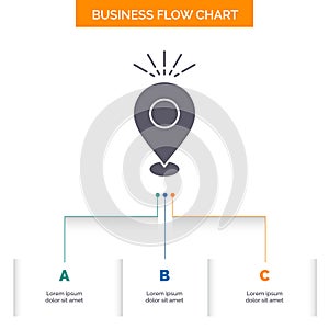 Location, Pin, Camping, holiday, map Business Flow Chart Design with 3 Steps. Glyph Icon For Presentation Background Template