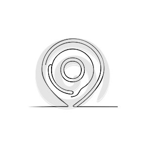 Location Pin Continuous Line Drawing, Simple Map Pointer Illustration