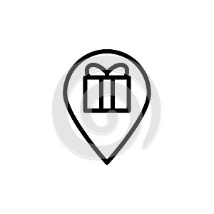 Location pin, gift, box icon. Simple line, outline vector elements of present icons for ui and ux, website or mobile application