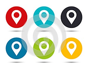 Location pin icon flat round button set illustration design