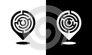 Location pin icon with a labyrinth pattern