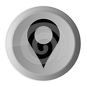 Location pin icon metal silver round button metallic design circle isolated on white background black and white concept