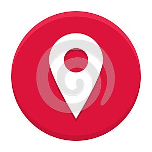 Location pin icon in red circle. Navigation button. Vector illustration isolated on white