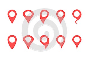 Location pin icon set. red gps pointer travel button. isolated vector images