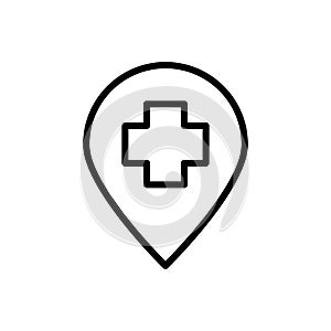 Location pin, medicine icon. Simple line, outline vector elements of firefighters icons for ui and ux, website or mobile