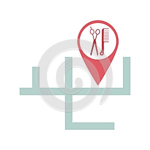 Location pins sign. Marker point on map, place Location Pictogram. Dentistry, barbershop, hair care. Location icons with