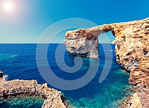 Location place Azure Window, Gozo island, Dwejra. Malta, Europe