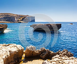 Location place Azure Window, Gozo island, Dwejra. Malta, Europe
