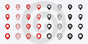 Location pointer icons set. Red and black location pointer icons. Vector scalable graphics