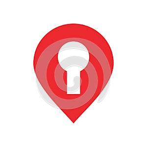 Location pointer with key hole logo, locked map pin icon, gps symbol vector illustration