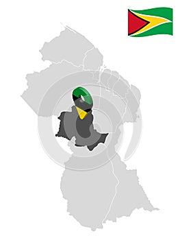 Location  Potaro-Siparuni Region on map Guyana. 3d location sign similar to the flag of Potaro-Siparuni Region. Quality map  with