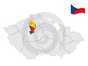 Location Prague Region on map Czech Republic. 3d location sign similar to the flag of Prague. Quality map  with  Regions of the Cz