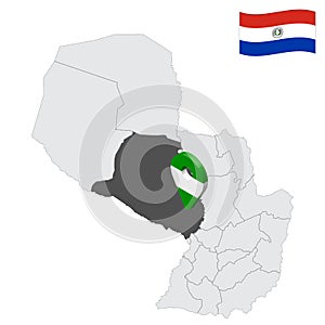 Location Presidente Hayes Department on map Paraguay. 3d location sign similar to the flag of Presidente Hayes. Quality map  with