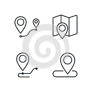 Location and route line icons set on white background