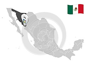 Location of Sonora on map Mexico. 3d location sign of Sonora. Quality map with  provinces of  Mexico for your design.