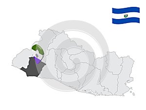 Location of  Sonsonate Department on map El Salvador. 3d location sign similar to the flag of Sonsonate. Quality map  with  provin photo