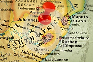 Location South Africa, map with push pin close-up, travel and journey concept with marker, Africa