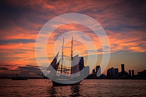 Sailing ship at sunset - South street Seaport - New York