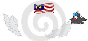 Location of State Sabah on map Malaysia. 3d  State Sabah flag map marker location pin. Quality map with States of Malaysia for you