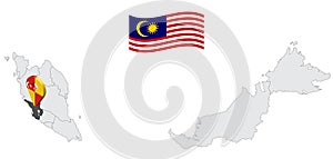 Location of State Selangor  on map Malaysia. 3d  State Selangor  flag map marker location pin. Quality map with States of Malaysia