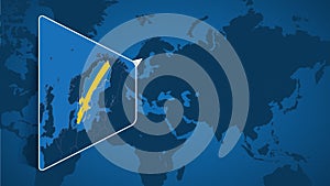 Location of Sweden on the World Map with Enlarged Map of Sweden with Flag