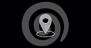 Location symbol bouncing isolated on black background. Location pin icon with alpha. 3D rendering.