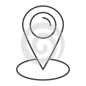 Location thin line icon, gps and navigation, map pin sign, vector graphics, a linear pattern on a white background.