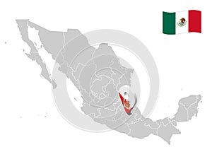 Location of  Tlaxcala on map Mexico. 3d location sign of  Tlaxcala. Quality map with  provinces of  Mexico for your design