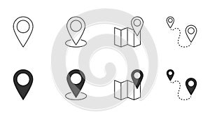 Location vector icon. Editable stroke. Geolocation map path distance. Destination delivery road home. GPS cartography travel