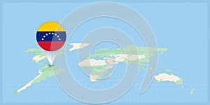 Location of Venezuela on the world map, marked with Venezuela flag pin