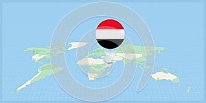 Location of Yemen on the world map, marked with Yemen flag pin