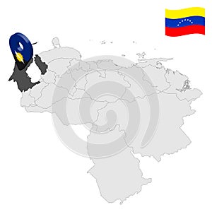 Location Zulia State on map Venezuela. 3d location sign similar to the flag of  Zulia. Quality map  with  Regions of the Venezuela