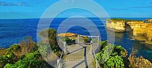 Loch Ard Gorge panoramic aerial view from drone, Island Arch Lookout, Great Ocean Road