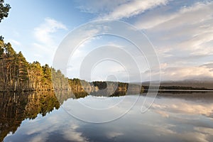 Loch Garten and cloud reflections in the Highlands of Scotland.