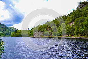 Loch Katrine Katrine Lake in Scottish Highlands. Beautiful lak