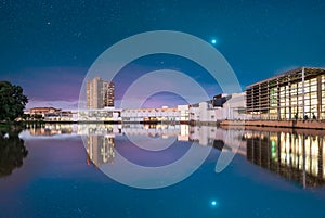 Loch Logan Waterfront at night with stars in the sky in Bloemfontein