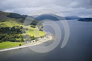 Loch Long aerial view towards Coulport in Argyll and Bute Scotland